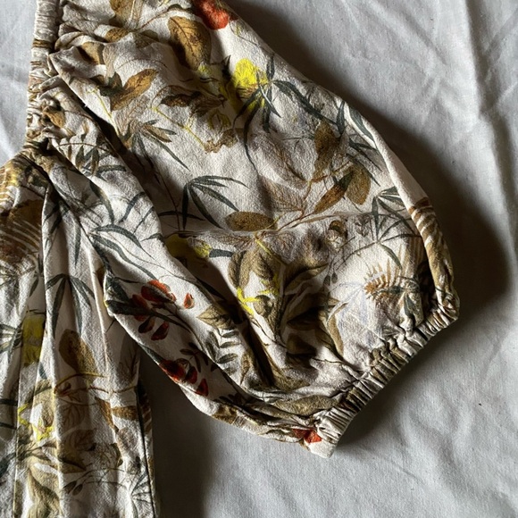 H&M Ladies Crop Top Linen Tropical Puff Sleeves XS Sweetheart - Picture 5 of 8